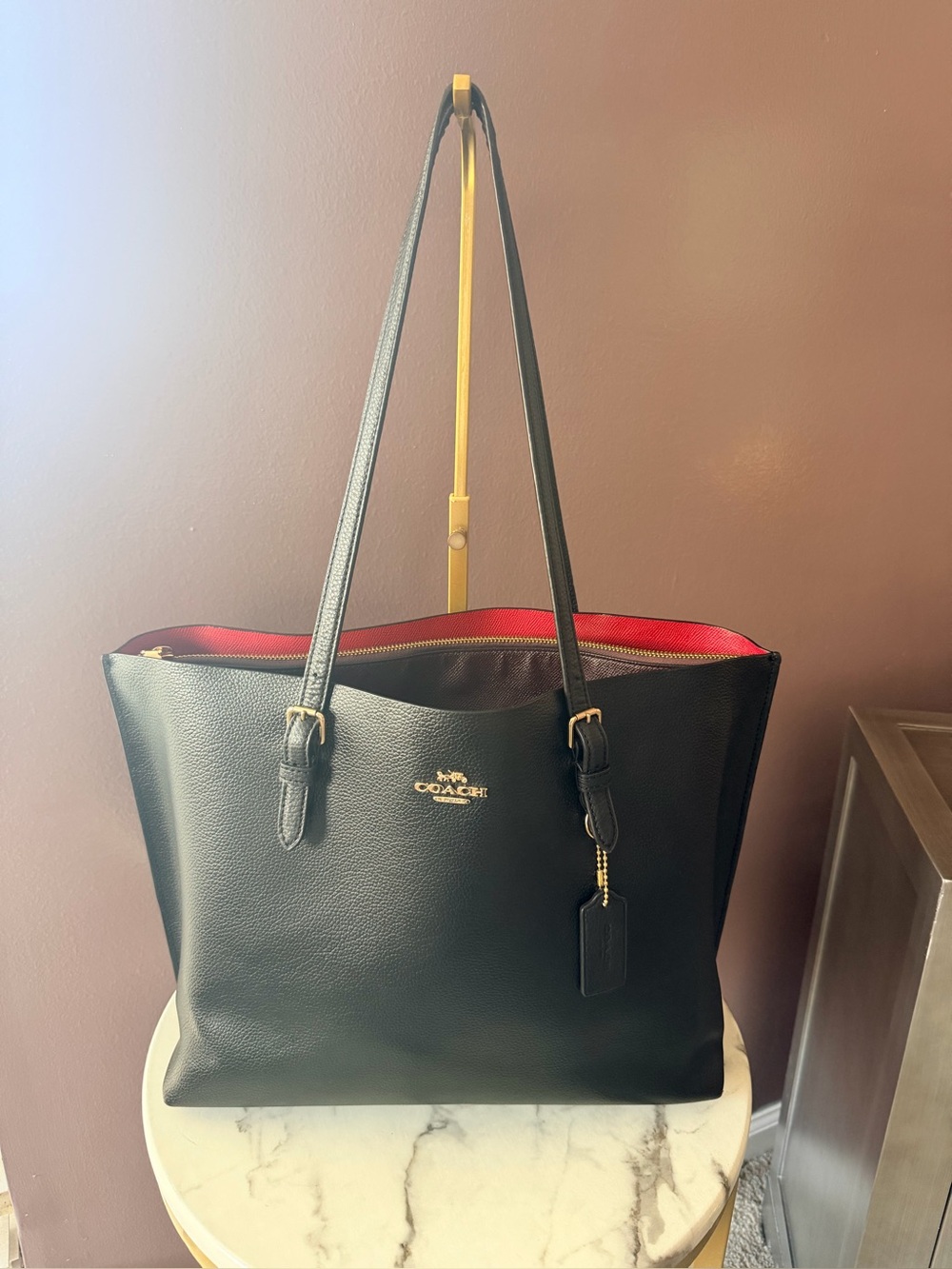 Coach Mollie Tote Bag in Black/ True Red 1671 - Picture 9 of 11